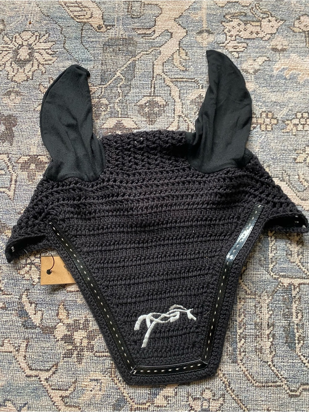 Penelope Leprovost Black Crochet Horse Ear Bonnet